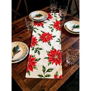 DISCOUNTED! Placemats Red Poinsettia- 6 Handmade Shiny Poly Cotton 19" x 14"